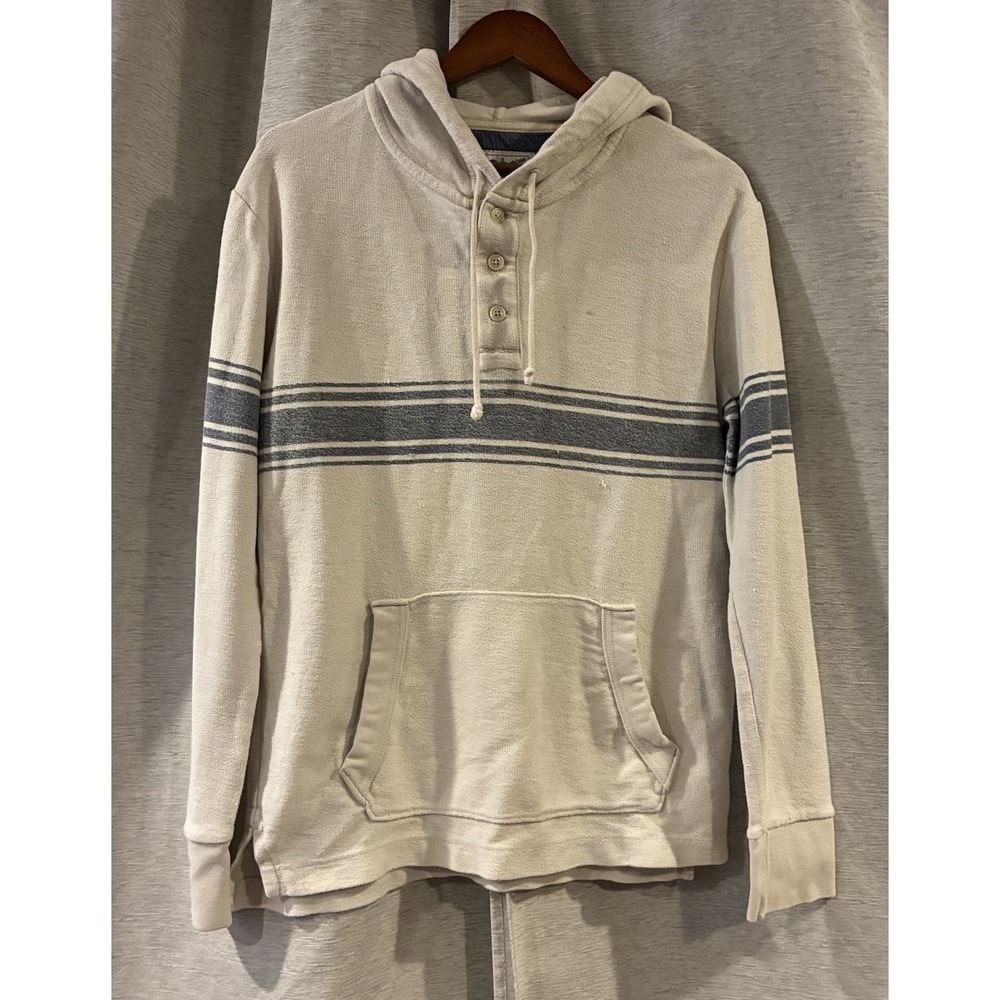 American Eagle Mens Blue Striped Henley Hoodie Slub Cotton Sweatshirt XS Surf